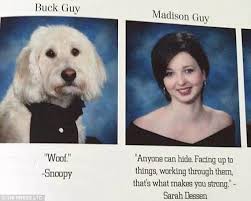 Service dogs pose with owners in yearbook photos