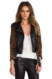 Laer Shrunken Leather Moto Jacket In Black Cheetah Revolve Leather Moto Jacket Moto Jacket Revolve Clothing