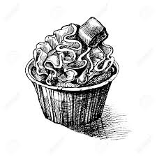 Forse il manuale di nonna papera? Vettoriale Vector L Illustrazione In Bianco E Nero Di Schizzo Del Bigne Dolce Cremoso Dolce Con Un Pezzo Di Barra Di Cioccolato Puo Essere Utilizzato Per Biglietti Di Auguri O Inviti Per