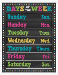 These are large flashcards and so are perfect for teachers to show at the front of the class or to display on the board. Tcr 7798 Chalkboard Brights Days Of The Week Chart Png Image Transparent Png Free Download On Seekpng