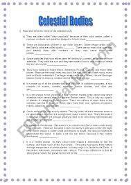 Plural celestial bodies also celestial objects. Celestial Bodies Esl Worksheet By Vanesaolias