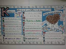 Student Created Kindness Bulletin Board Each Letter Of The Alphabet I Kindness Bulletin Board Back To School Bulletin Boards School Counseling Bulletin Boards