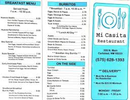 When available, we provide pictures, dish ratings, and descriptions of each menu item and its price. Menu Of Mi Casita In Carlsbad Nm 88220