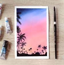 Hope you like this acrylic sunset painting for. Paint A Watercolor Cotton Candy Sunset Sky With Palm Trees With Me
