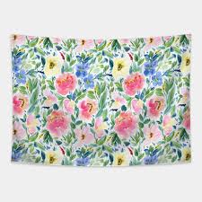 Colorful tapestry vintage flowers pattern with hatching. Watercolor Painted Floral Print Floral Pattern Tapestry Teepublic
