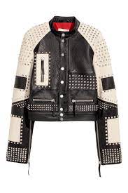 Two Tone Black White Cont Genuine Leather Jacket With Silver Studs For Women S Outerwear Stylish Leather Jacket Short Leather Jacket Leather Jacket