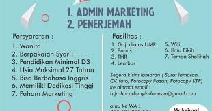 Kubota indonesia / gaji marketing staff d. Lowongan Kerja Wanita Admin Marketing Penerjemah Di Hijrah Academy Jogja Loker Swasta