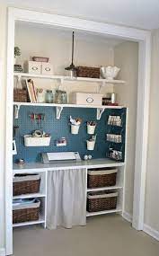 This really opened up the space and made it easier for me to see and reach the upper shelves. Small Space Inspiration 10 Closets Turned Workspaces Home Offices Craft Room Closet Small Space Inspiration Craft Room