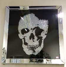 Check spelling or type a new query. Swarovski Crystal Skull Wall Art With A Silver Mirrored Frame And Blsck Gloss Background Skull Wall Art Skull Wallpaper Mirror Wall Art