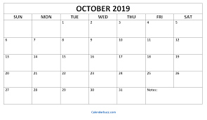 October 2019 Blank Calendar Printable Calendar 2019 Printable Calendar Template Printable Calendar Template
