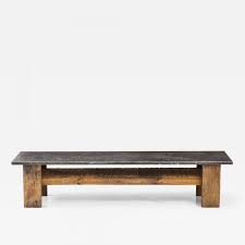 Handsome bluestone coffee table made from reclaimed wood. Belgian Bluestone Oak Coffee Table With Shelf France C 1900