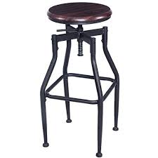 Wichai Shop New Vintage Bar Stool Industrial Metal Antique Drafting Chair Seat Wood Cast Iron Foot Adjustable Swive Vintage Bar Stools Bar Stools Bar Furniture