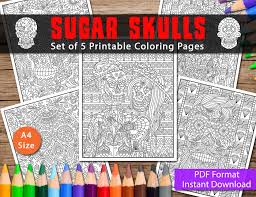 Sugar skull coloring pages for adults. Set Of 5 Printable Sugar Skulls Coloring Pages For Adults Etsy