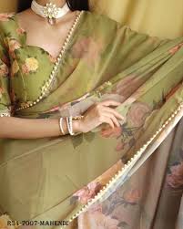 Mahendi Party Wear And Pearl Lace Border Georgette Saree