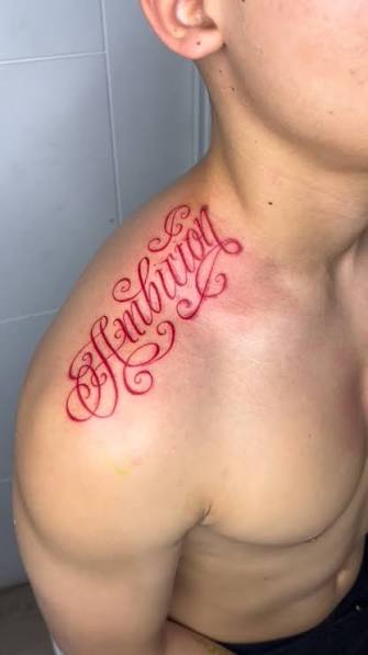 Shoulder Lettering Tattoo For Men
