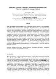 Third international conference, ab 2008. Influential Factors Of Competitive Advantage Progression On Sme Third Party Logistics In Selangor Malaysia Munich Personal Repec Archive