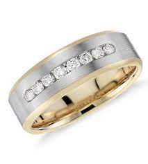 Diamond Channel Set Wedding Ring In 14k White Gold And Yellow Gold 1 3 Ct Tw Blue Nile Mens Wedding Bands Unique Mens Wedding Rings Gold Mens Diamond Wedding Bands