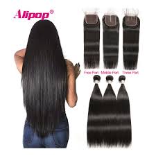 Remy Straight Hair Bundles With Closure Peruvian Hair