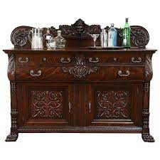 Oak sideboard buffet vintage dining room table server mirror, cupboard dresser. Victorian Oak Sideboard Server Or Buffet Carved Head Paw Feet 30280