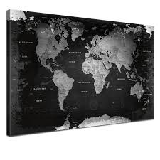 Lanakk Carte Du Monde Style Retro Sur Toile Avec Tableau En Liege Sur Chassis Noir Blanc En 1 Piece 120 X 80 Cm Carte Du Monde Tableau Liege Toile Imprimee