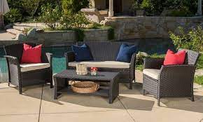 Clearwater Outdoor Brown Wicker Sofa Set 4 Piece Outdoor Furniture Sets Conversation Set Patio Patio Furniture Sets
