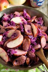 Kielbasa And Red Cabbage Skillet With Apples A Family Feast Kielbasa Red Cabbage Cabbage Recipes