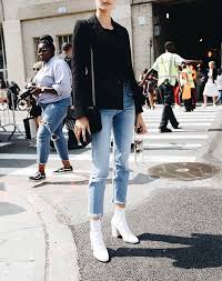 Black Boots With Jeans How To Wear Ankle Boots With Skinny Jeans White Boots Outfit White Ankle Boots Boots Outfit Ankle