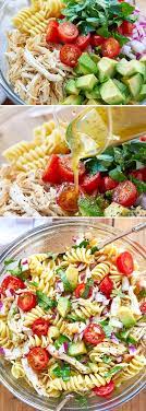 Healthy Chicken Pasta Salad With Avocado Tomato And Basil Healthy Chicken Pasta Chicken Pasta Salad Recipes Chicken Pasta Salad