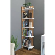 An Eye Catching Architectural Update On A Mid Century Modern Design This Ladder Corner Unit Bookcase Displays Your Books And Shelves Bookcase Corner Bookcase