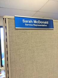 Our custom laser engraved metal name plates for cubicles add a professional touch to your office cubicle. Single Cubicle Name Plate Sign Holders 8 Or 10 Nap Nameplates