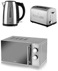 The range includes toasters and kettles in a number of stylish colours, or just in a simple stainless steel that is bound to match any kitchen. 20 L A 1 7l Dome Traditional Kettle A 4 Slice Toaster And A Microwave Tower Modern Infinity Black Kitchen Set 800 W Home Kitchen Kitchen Home Appliances