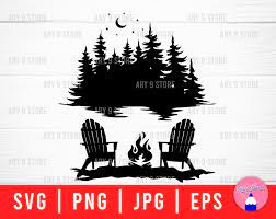 Lake Scene With Adirondack Chairs Campfire Svg Png Eps Jpg Etsy Silhouette Clip Art Svg Artist
