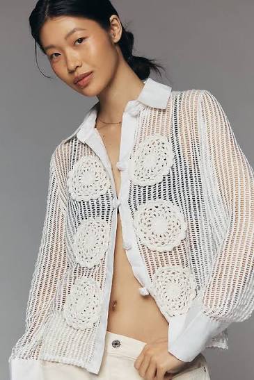 Mandinga Sweet Knit Sheer Appliqué Cardigan | Anthropologie