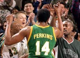 Big Smooth Sam Perkins Is Congratulated By Teammates Hersey Hawkins Left Detlef Schrempf And Gary Payton After Goi Gary Payton Seattle Sports Sports Images