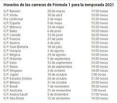 Il campionato 2021 della formula 1 avrà inizio il 28 marzo con il gp del bahrain e terminerà il 12 dicembre con il gp degli emirati arabi. Calendario F1 2021 Horario De Todas Las Carreras De F1 Para La Temporada 2021 Marca