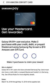 In the search box choose: Samsung Pay Mastercard Promotion 10 Amazon Gift Card For 3 Purchases