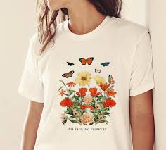 White cotton t shirt with black no rain no flowers quote added using fabric ink and then heat set. Premium No Rain No Flowers Shirt Hoodie Sweater Longsleeve T Shirt