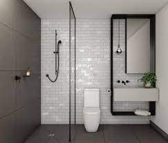 A modern bathroom with a small tile shower. Modern Small Modern Bathroom Interior Design Home Design Ideas