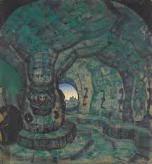 Bonhams : Nikolai Konstantinovich Roerich (1874-1947) The Tower, a stage  design for Princess Maleine, 1913 76 x 70cm (30 x 27 5/8in).