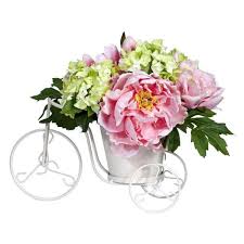 Purchase discount artificial flowers through giving assistant. Nearly Natural 9 5 In H Pink Peony And Hydrangea Tricycle Silk Flower Arrangement 4807 The Home Depot