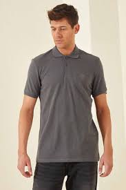 Koyu Gri Erkek Klasik Kisa Kol Dar Kesim Polo Yaka T Shirt 87776 1 Polo Gri Klasik