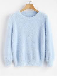 Cosy Fluffy Sweater Day Sky Blue One Size Zaful Hotsale Clothes Girls Fashion Clothes Fluffy Sweater Casual Pullover Outfit