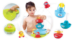 The water gets drawn up through the spout creating an endless stream into the bath tub. Stack N Spray Tub Fountain Baby Bath Toys Yookidoo