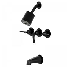 Buy top selling products like salt™ mesh shower tote in navy and homedics® shower bliss foot spa with heat boost power. Kingston Brass Kbx8130efl Centurion 3 Handle Tub And Shower Faucet In Matte Black
