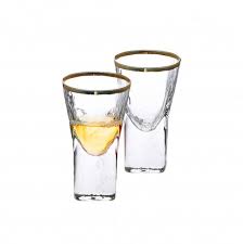 The base, the stem and the bowl. Set Of 6 Pebble Glass Liquor Glasses With Gold Rim Eichlers