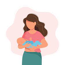 Breastfeeding illustration, mother feeding a baby with breast. Concept  illustration in cartoon style. 560076 Vector Art at Vecteezy