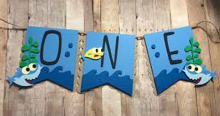 Baby Shark High Chair Banner Baby Shark Banner Birthday Banner Baby Boy 1st Birthday Party Shark Themed Birthday Party Shark Theme Birthday