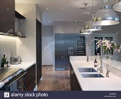 modern kitchen with pendant lights