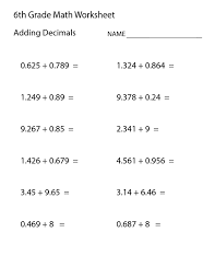 6th Grade Worksheets Math Adding Decimal 6th Grade Worksheets Math Worksheets Free Printable Math Worksheets