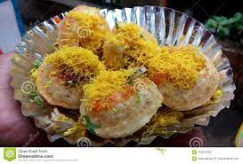 Photo About Closeup Still Of Indian Crispy Chaat Called As Sev Puri Well Garnished With Yellow Sev And Potato Based Zesty Food Item Image Of Chaat Food Crispy